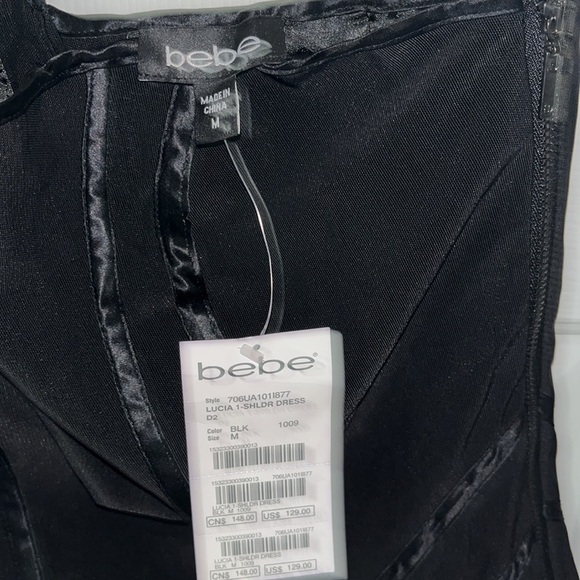 NWT Bebe black dress tie up corsets on back one shoulder size medium - Picture 6 of 7